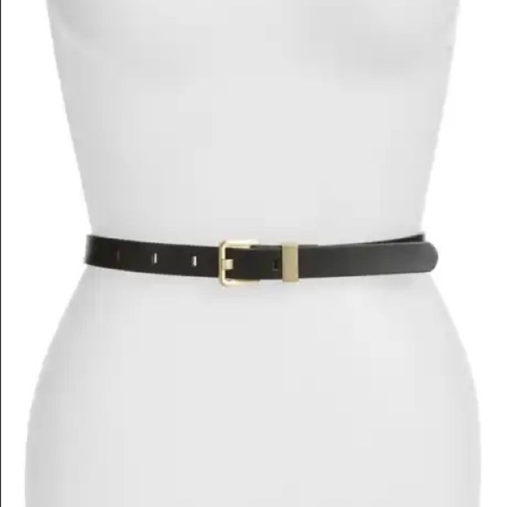 Halogen Matte Black Faux Leather Belt | XS